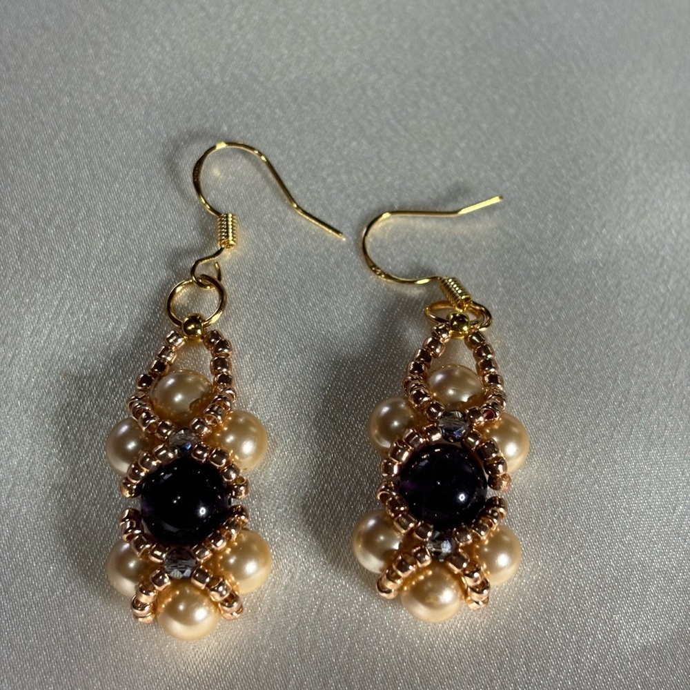 Handmade Amethyst and Pearl Drop Earrings - Elegant Women's Jewelry